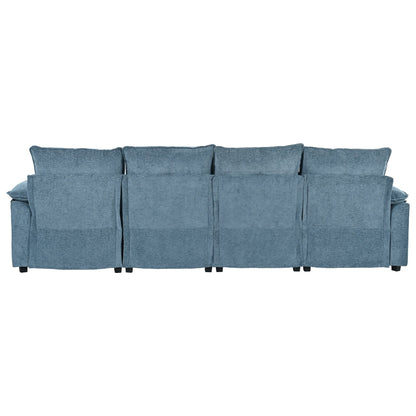 Modern U-Shaped Chenille Modular Sofa Living Room Tufted Back 6-Seat Sectional Sofa with Adjustable Armrest Pillows
