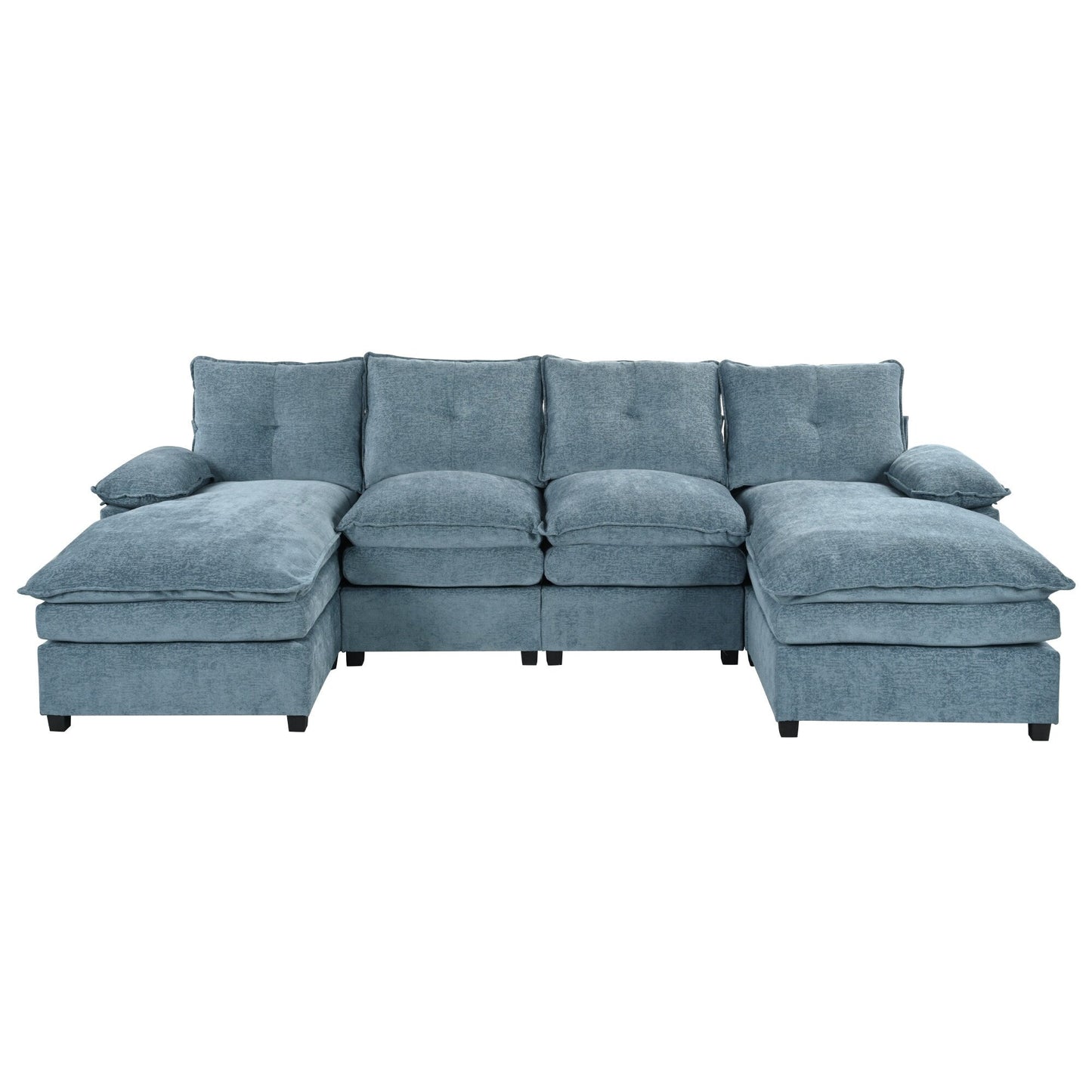 Modern U-Shaped Chenille Modular Sofa Living Room Tufted Back 6-Seat Sectional Sofa with Adjustable Armrest Pillows
