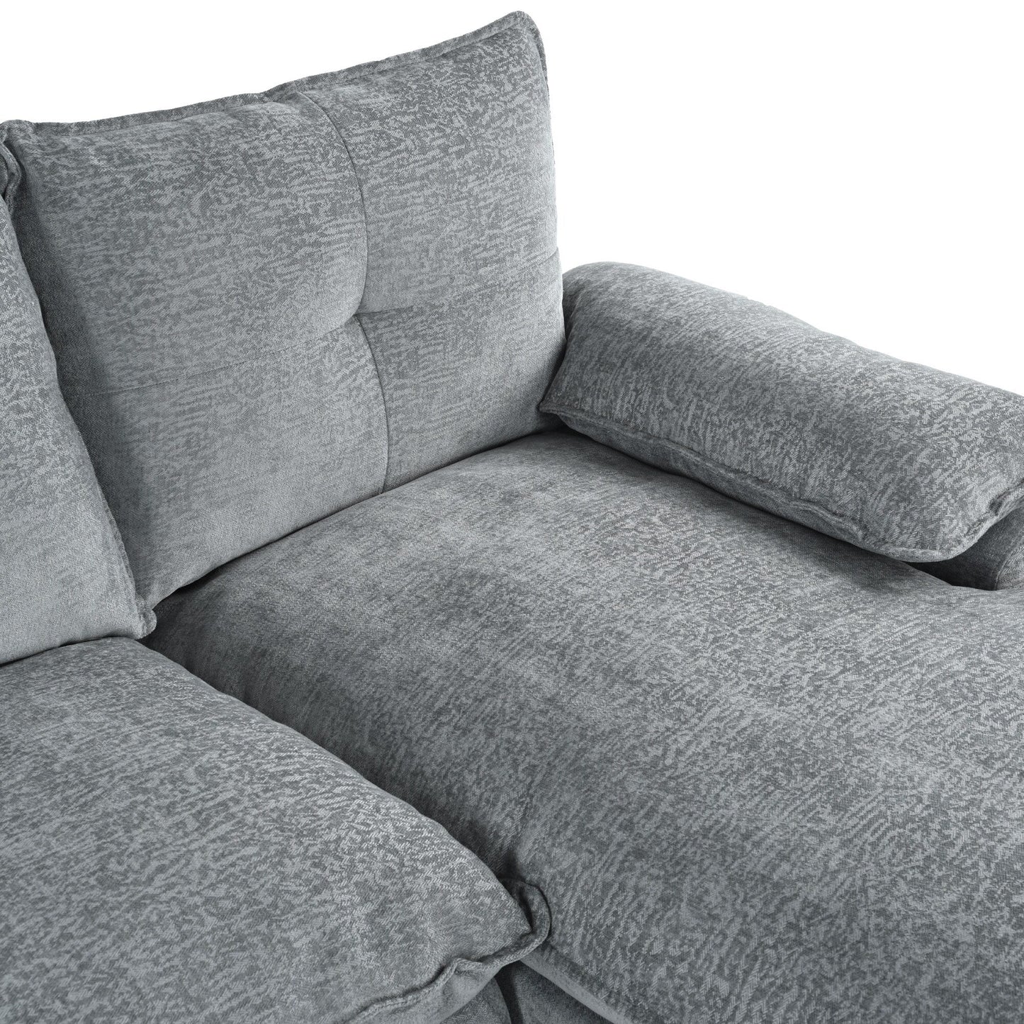 Modern U-Shaped Chenille Modular Sofa Living Room Tufted Back 6-Seat Sectional Sofa with Adjustable Armrest Pillows