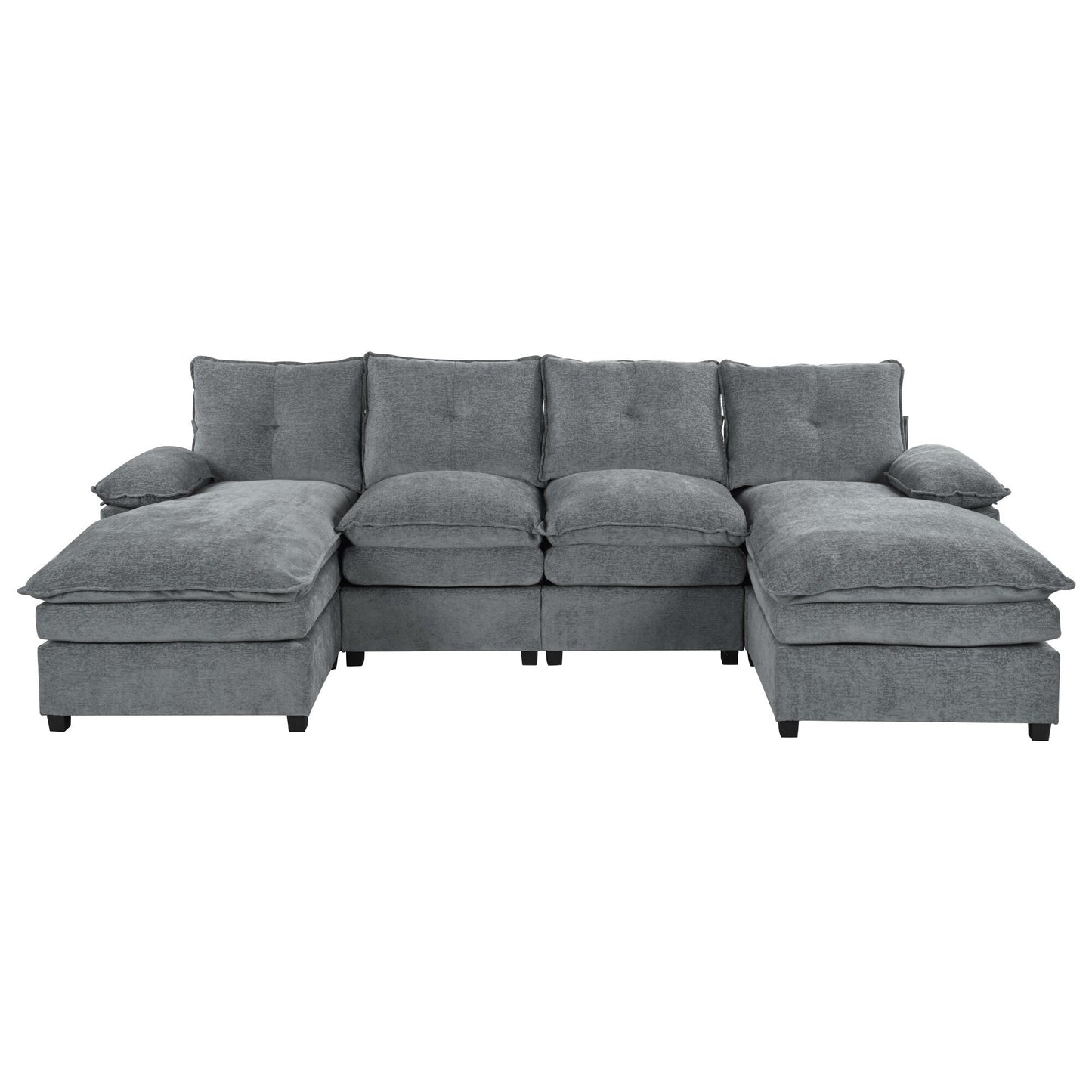 Modern U-Shaped Chenille Modular Sofa Living Room Tufted Back 6-Seat Sectional Sofa with Adjustable Armrest Pillows