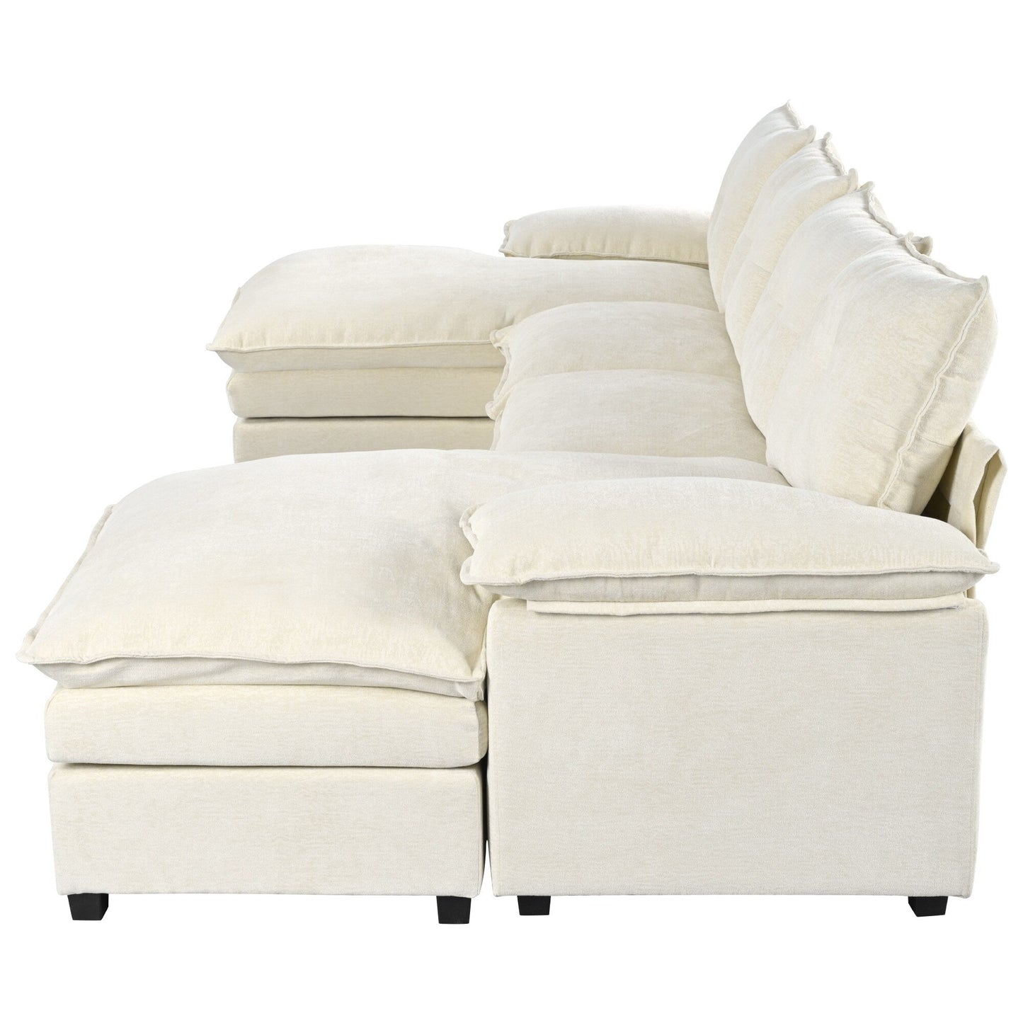 Modern U-Shaped Chenille Modular Sofa Living Room Tufted Back 6-Seat Sectional Sofa with Adjustable Armrest Pillows