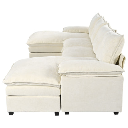 Modern U-Shaped Chenille Modular Sofa Living Room Tufted Back 6-Seat Sectional Sofa with Adjustable Armrest Pillows