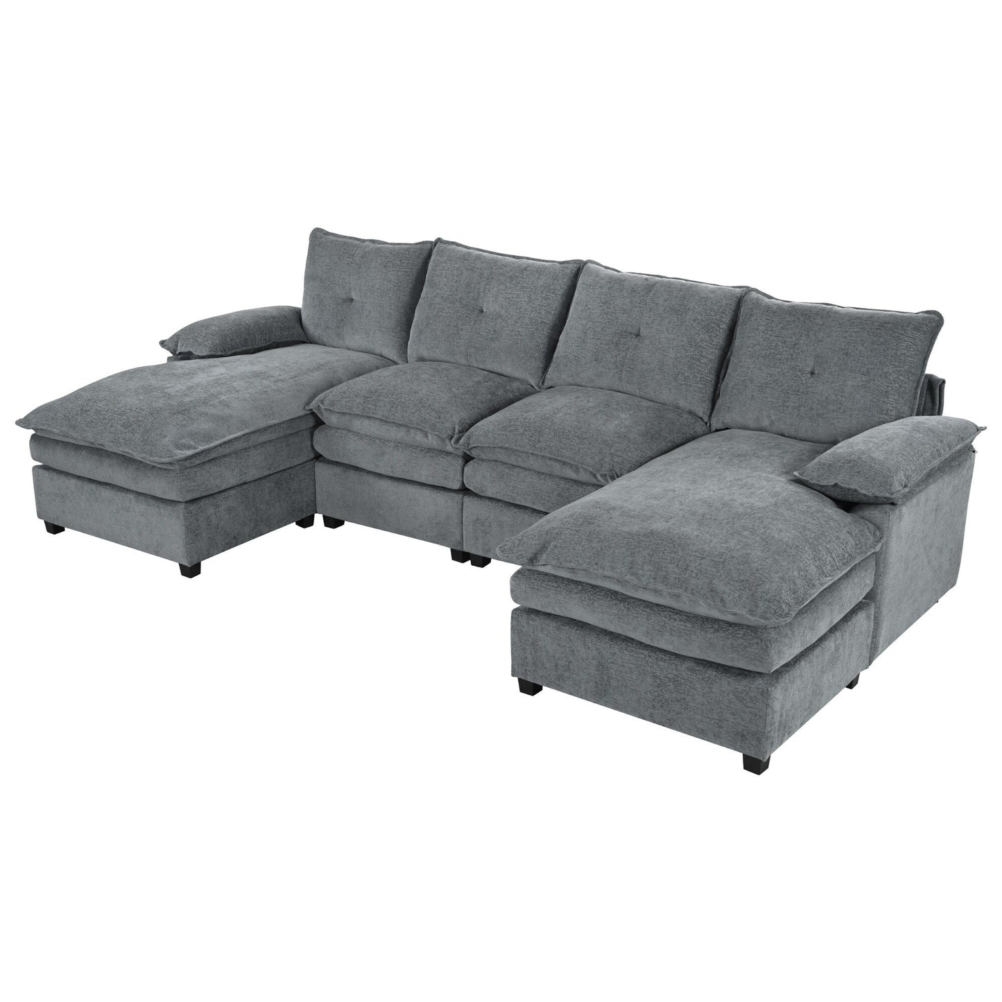 Modern U-Shaped Chenille Modular Sofa Living Room Tufted Back 6-Seat Sectional Sofa with Adjustable Armrest Pillows
