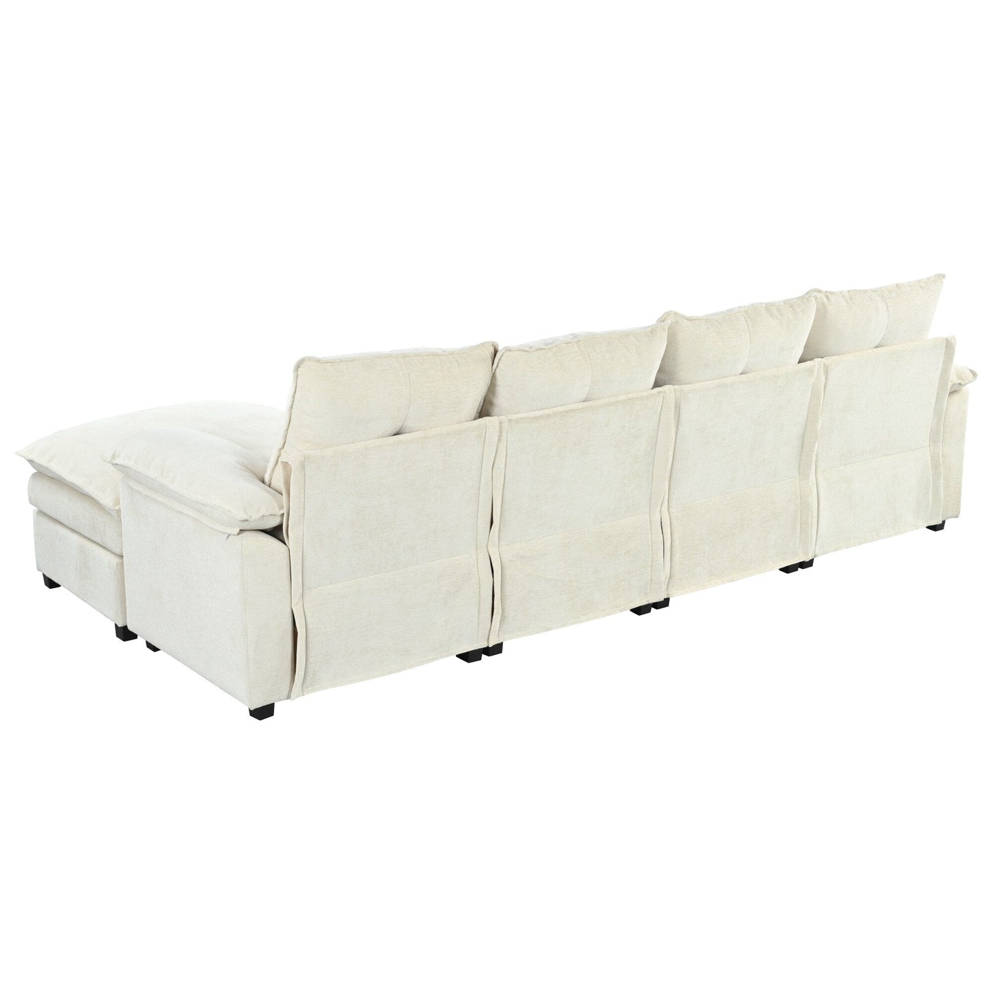 Modern U-Shaped Chenille Modular Sofa Living Room Tufted Back 6-Seat Sectional Sofa with Adjustable Armrest Pillows