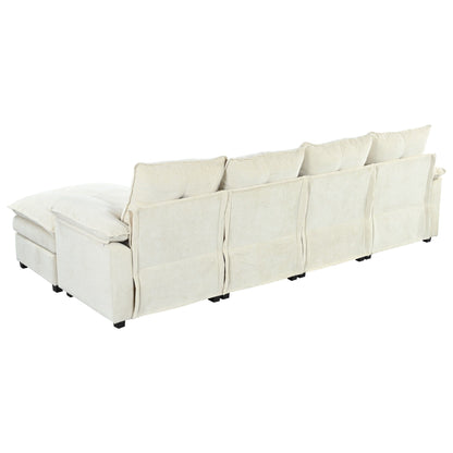 Modern U-Shaped Chenille Modular Sofa Living Room Tufted Back 6-Seat Sectional Sofa with Adjustable Armrest Pillows