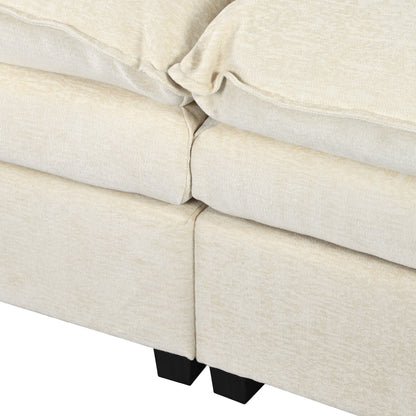Modern U-Shaped Chenille Modular Sofa Living Room Tufted Back 6-Seat Sectional Sofa with Adjustable Armrest Pillows