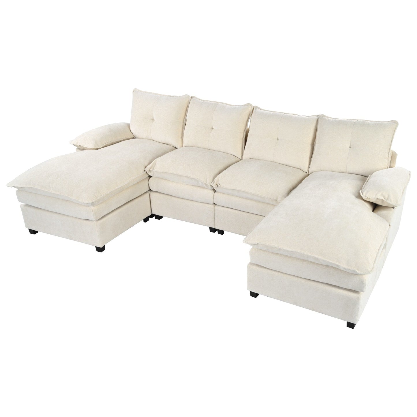 Modern U-Shaped Chenille Modular Sofa Living Room Tufted Back 6-Seat Sectional Sofa with Adjustable Armrest Pillows
