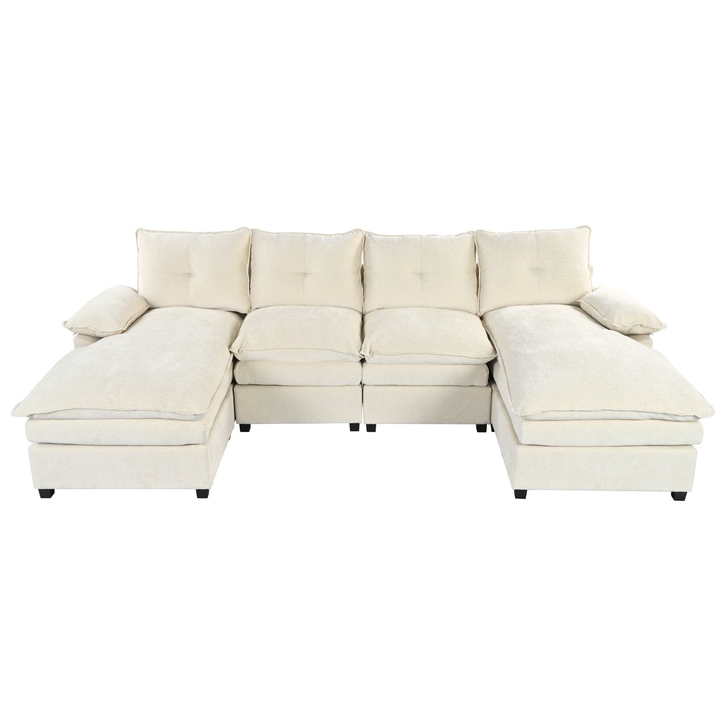 Modern U-Shaped Chenille Modular Sofa Living Room Tufted Back 6-Seat Sectional Sofa with Adjustable Armrest Pillows