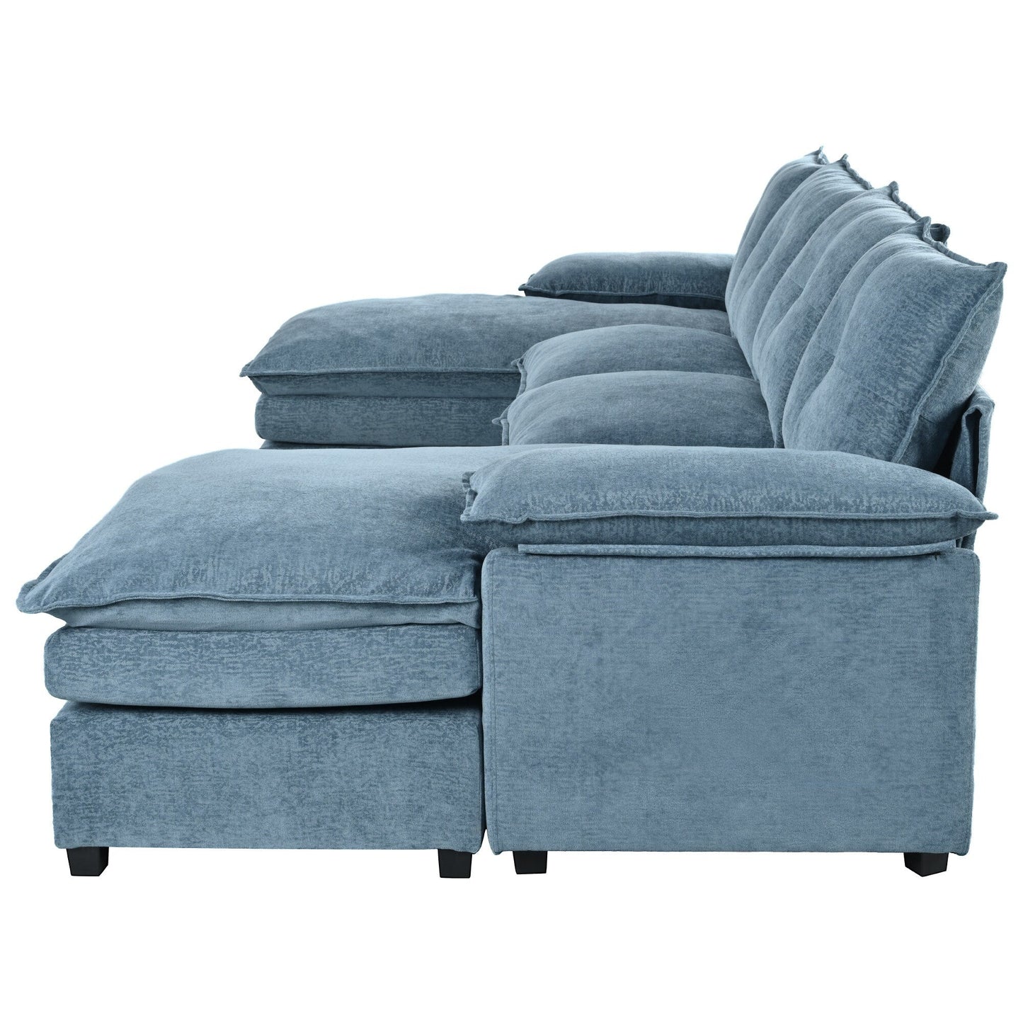 Modern U-Shaped Chenille Modular Sofa Living Room Tufted Back 6-Seat Sectional Sofa with Adjustable Armrest Pillows