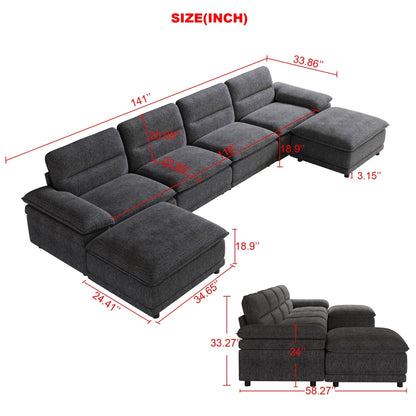 Modern U-Shaped Modular Sectional Sofa 6-Seater Sleeper Sofa Couch with Chaise and Ottoman for Living Room