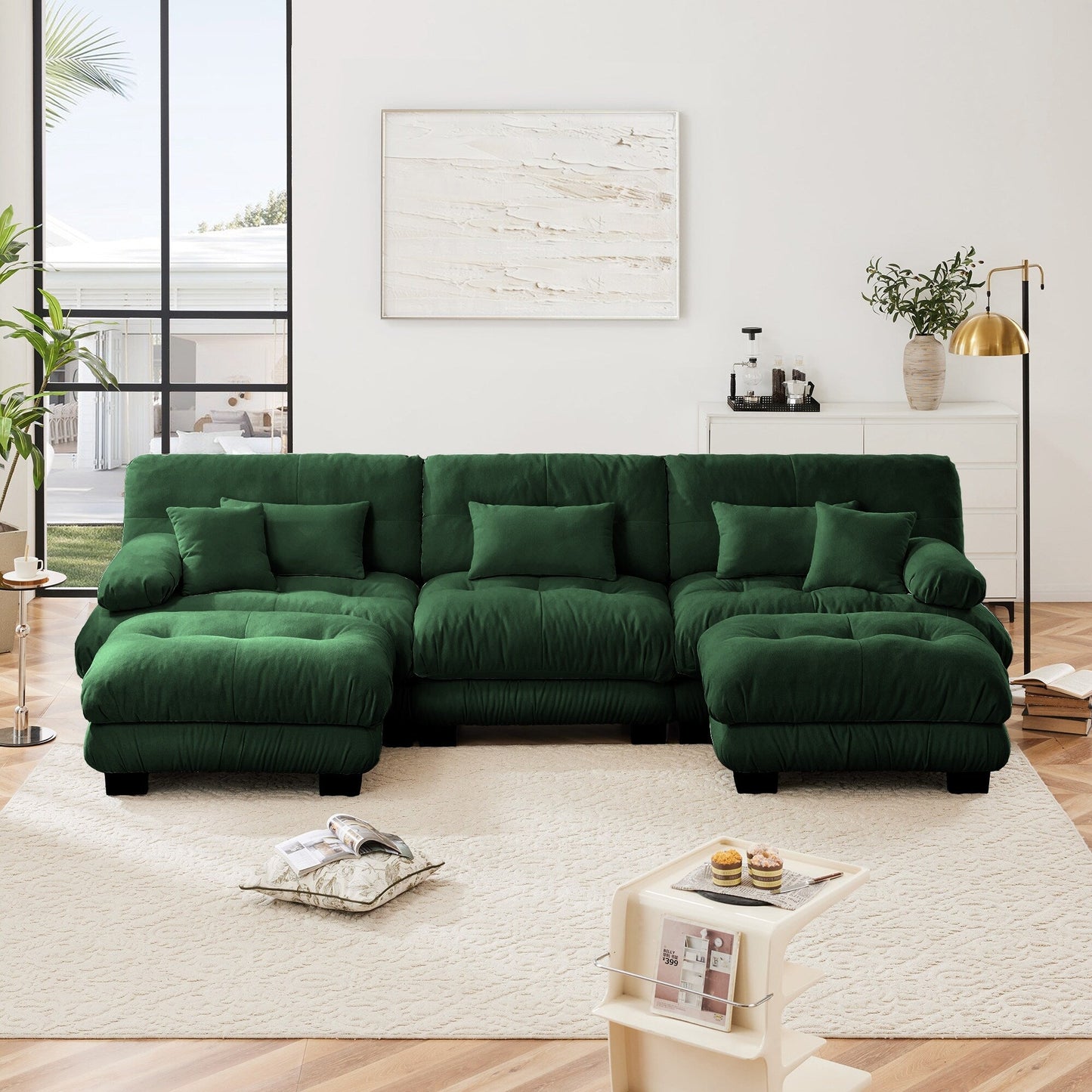 Modern U-Shaped Modular Sectional Sofa Deep Seats Couch with 2 Ottomans and Throw Pillows for Living Room