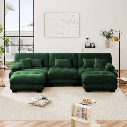 Modern U-Shaped Modular Sectional Sofa Deep Seats Couch with 2 Ottomans and Throw Pillows for Living Room