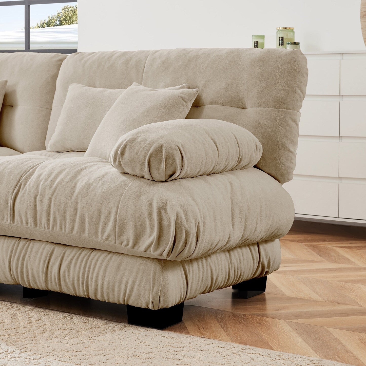 Modern U-Shaped Modular Sectional Sofa Deep Seats Couch with 2 Ottomans and Throw Pillows for Living Room