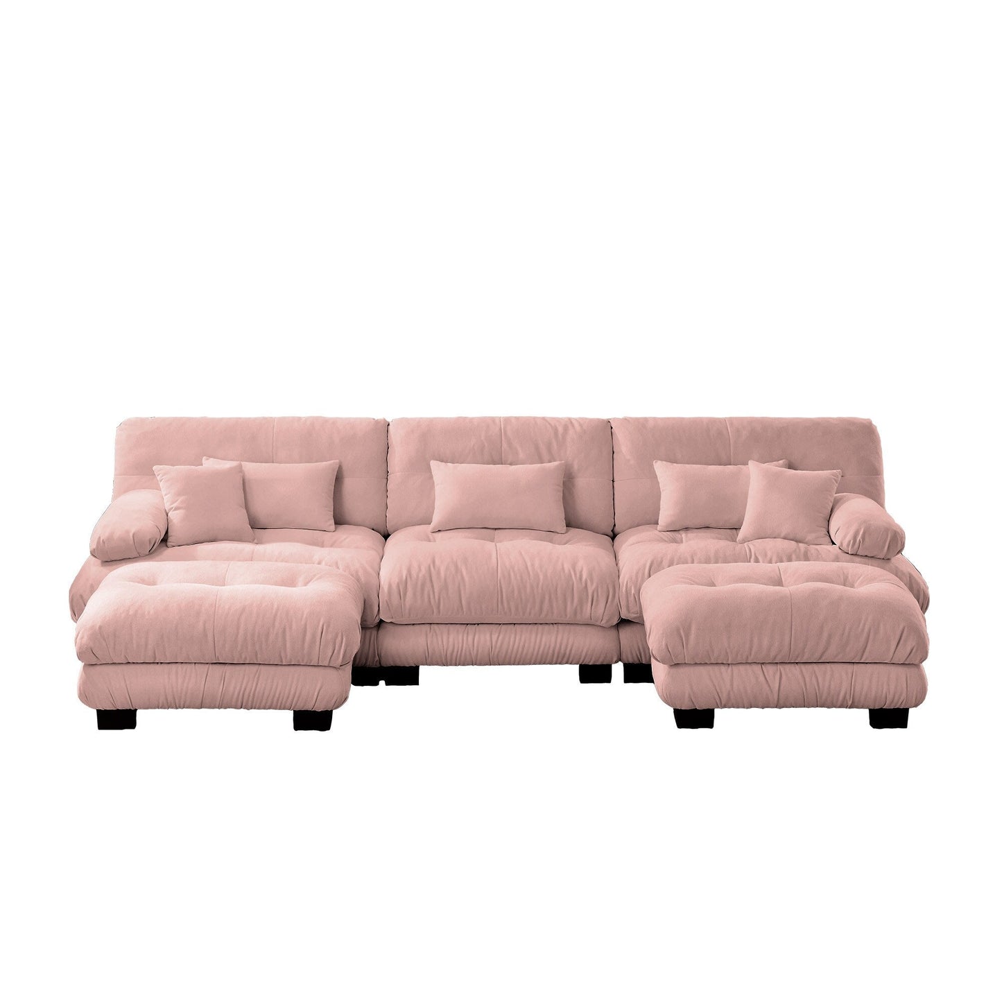 Modern U-Shaped Modular Sectional Sofa Deep Seats Couch with 2 Ottomans and Throw Pillows for Living Room