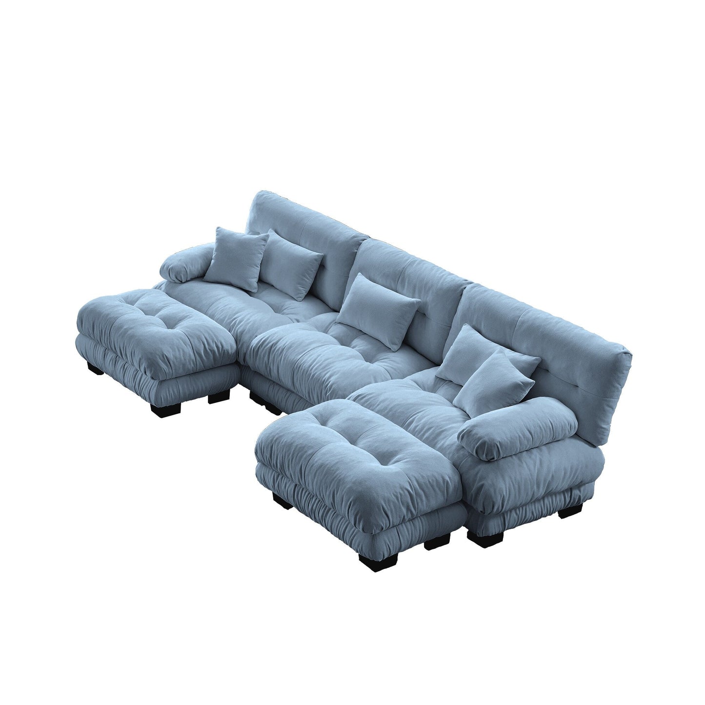 Modern U-Shaped Modular Sectional Sofa Deep Seats Couch with 2 Ottomans and Throw Pillows for Living Room