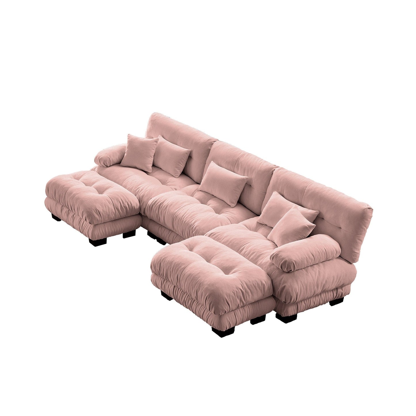 Modern U-Shaped Modular Sectional Sofa Deep Seats Couch with 2 Ottomans and Throw Pillows for Living Room