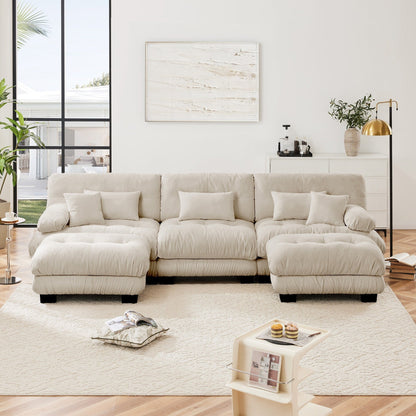 Modern U-Shaped Modular Sectional Sofa Deep Seats Couch with 2 Ottomans and Throw Pillows for Living Room