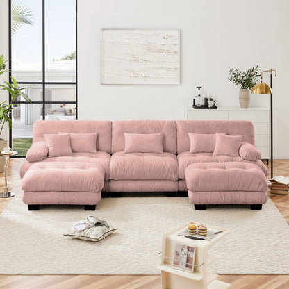 Modern U-Shaped Modular Sectional Sofa Deep Seats Couch with 2 Ottomans and Throw Pillows for Living Room