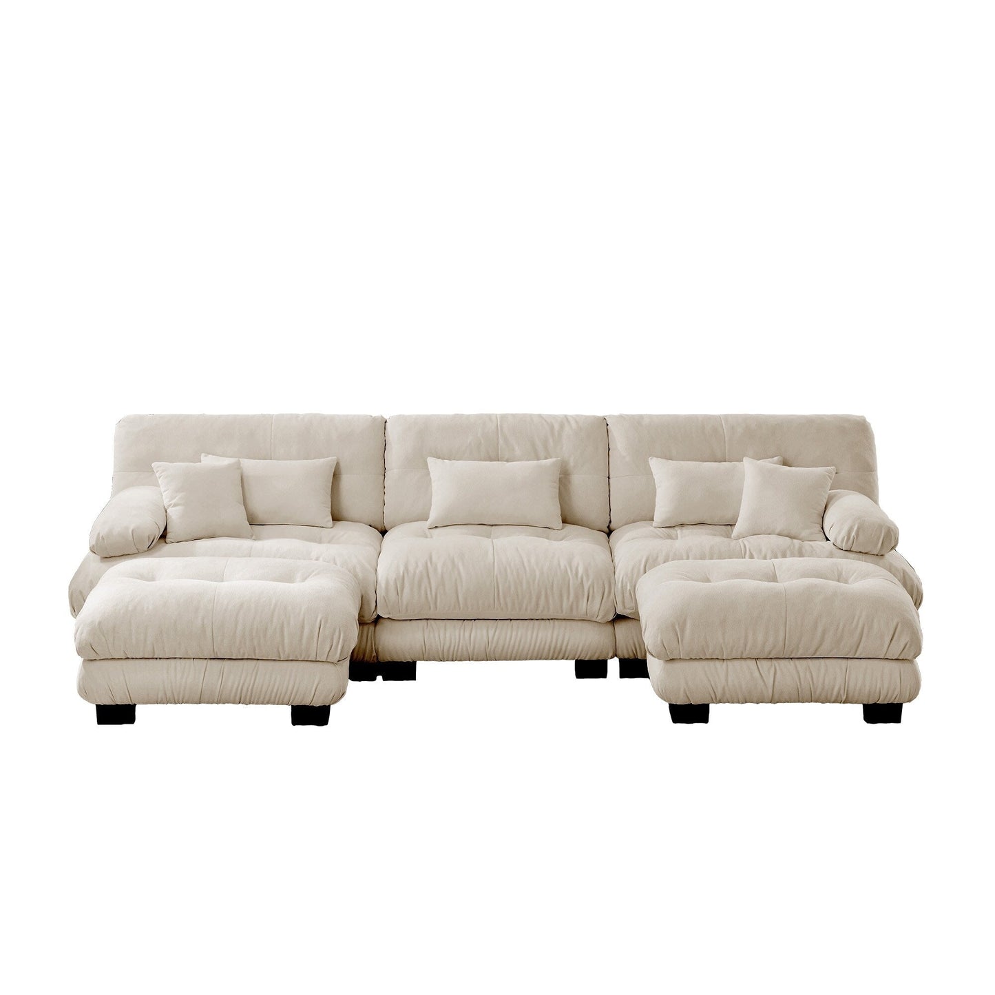 Modern U-Shaped Modular Sectional Sofa Deep Seats Couch with 2 Ottomans and Throw Pillows for Living Room