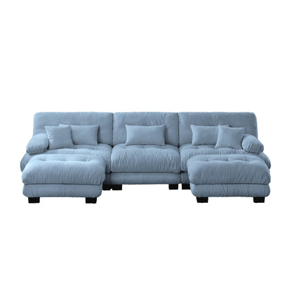 Modern U-Shaped Modular Sectional Sofa Deep Seats Couch with 2 Ottomans and Throw Pillows for Living Room