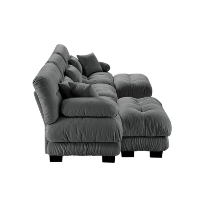 Modern U-Shaped Modular Sectional Sofa Deep Seats Couch with 2 Ottomans and Throw Pillows for Living Room