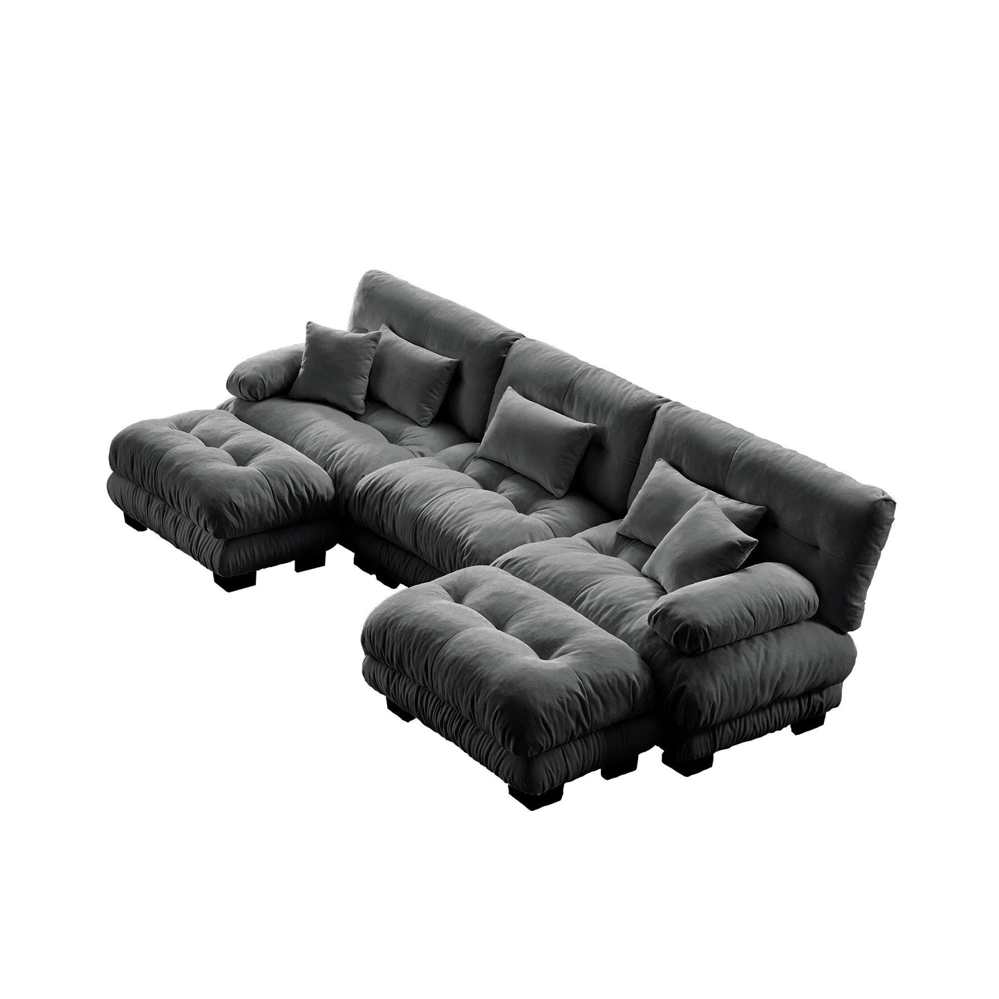Modern U-Shaped Modular Sectional Sofa Deep Seats Couch with 2 Ottomans and Throw Pillows for Living Room