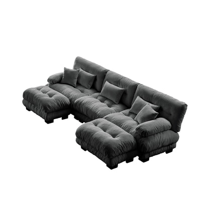 Modern U-Shaped Modular Sectional Sofa Deep Seats Couch with 2 Ottomans and Throw Pillows for Living Room