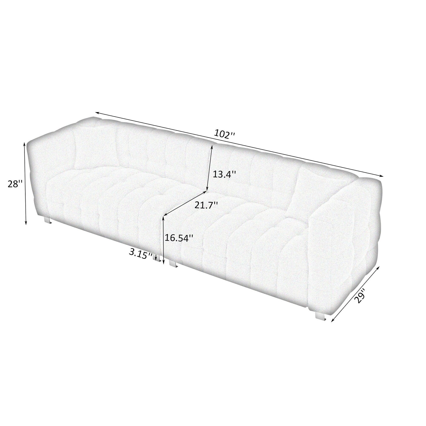 Modern Upholstered 4 Seat Couch, 102 Velvet Sofa with 2 Throw Pillows and Hardware Foot Support for Living Room and Apartment