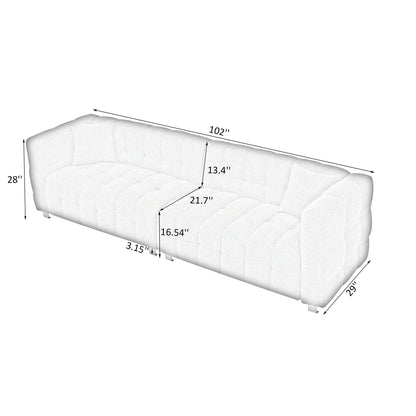 Modern Upholstered 4 Seat Couch, 102 Velvet Sofa with 2 Throw Pillows and Hardware Foot Support for Living Room and Apartment