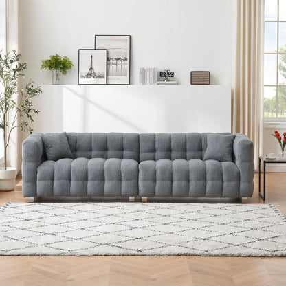 Modern Upholstered 4 Seat Couch, 102 Velvet Sofa with 2 Throw Pillows and Hardware Foot Support for Living Room and Apartment