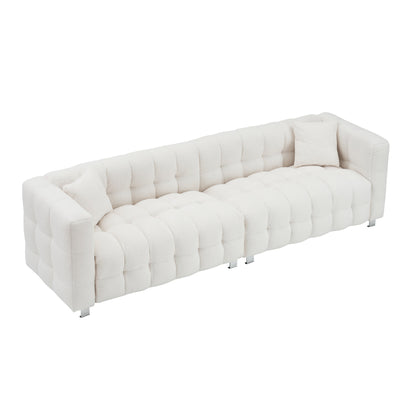 Modern Upholstered 4 Seat Couch, 102 Velvet Sofa with 2 Throw Pillows and Hardware Foot Support for Living Room and Apartment