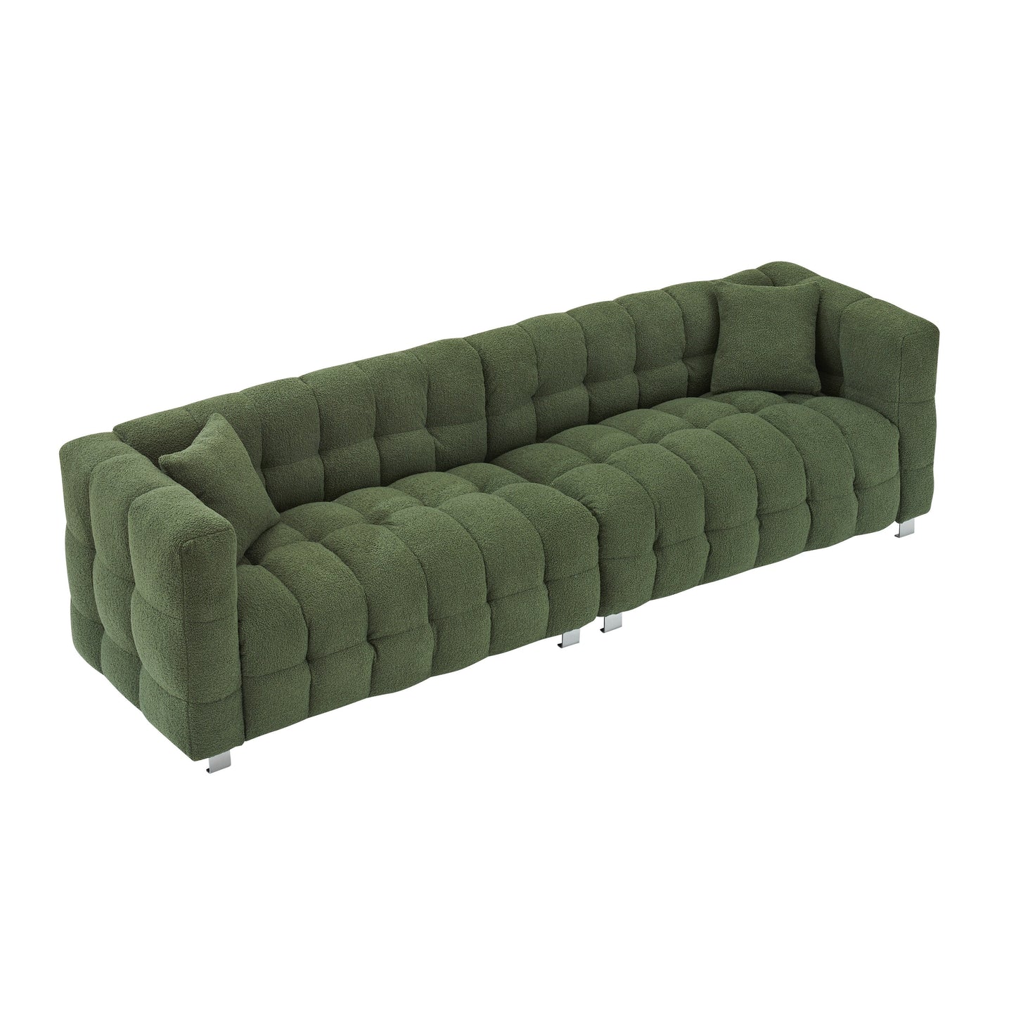 Modern Upholstered 4 Seat Couch, 102 Velvet Sofa with 2 Throw Pillows and Hardware Foot Support for Living Room and Apartment