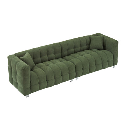 Modern Upholstered 4 Seat Couch, 102 Velvet Sofa with 2 Throw Pillows and Hardware Foot Support for Living Room and Apartment