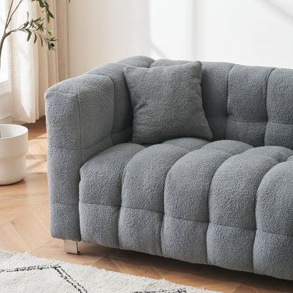 Modern Upholstered 4 Seat Couch, 102 Velvet Sofa with 2 Throw Pillows and Hardware Foot Support for Living Room and Apartment