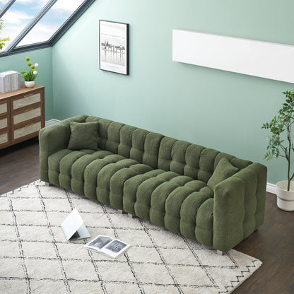 Modern Upholstered 4 Seat Couch, 102 Velvet Sofa with 2 Throw Pillows and Hardware Foot Support for Living Room and Apartment