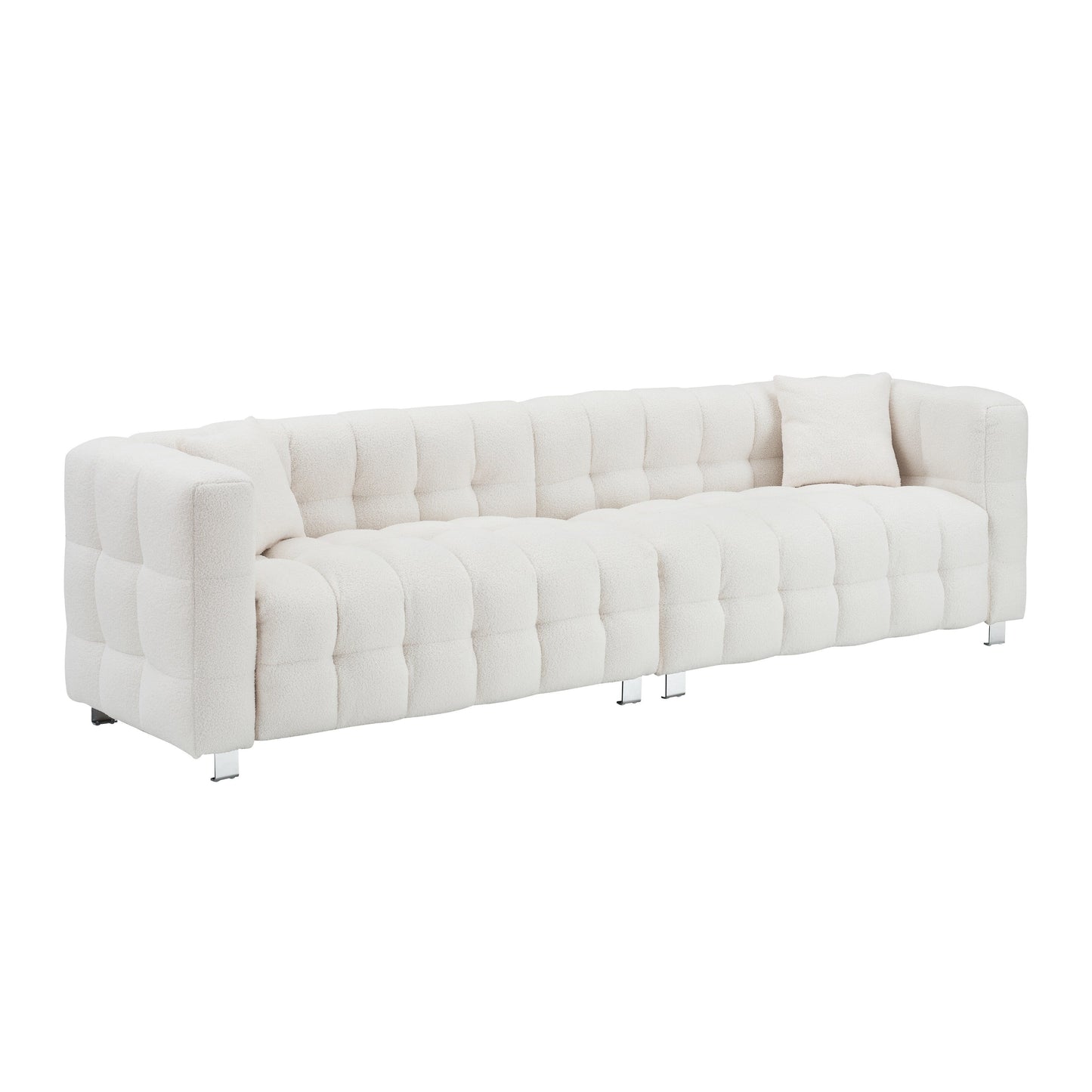 Modern Upholstered 4 Seat Couch, 102 Velvet Sofa with 2 Throw Pillows and Hardware Foot Support for Living Room and Apartment
