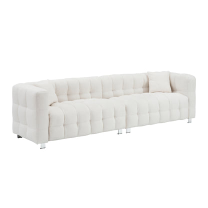 Modern Upholstered 4 Seat Couch, 102 Velvet Sofa with 2 Throw Pillows and Hardware Foot Support for Living Room and Apartment