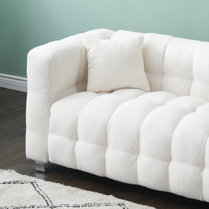Modern Upholstered 4 Seat Couch, 102 Velvet Sofa with 2 Throw Pillows and Hardware Foot Support for Living Room and Apartment