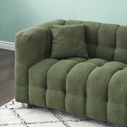 Modern Upholstered 4 Seat Couch, 102 Velvet Sofa with 2 Throw Pillows and Hardware Foot Support for Living Room and Apartment