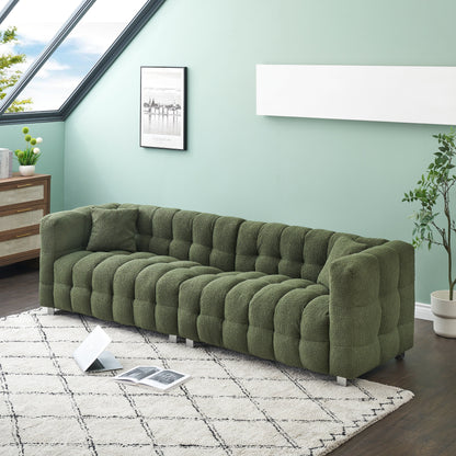 Modern Upholstered 4 Seat Couch, 102 Velvet Sofa with 2 Throw Pillows and Hardware Foot Support for Living Room and Apartment