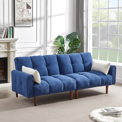 Modern Upholstered Futon Sofa Bed with Adjustable Backrest, Wooden Legs & Pillows, Ideal for Apartment & Studio Spaces