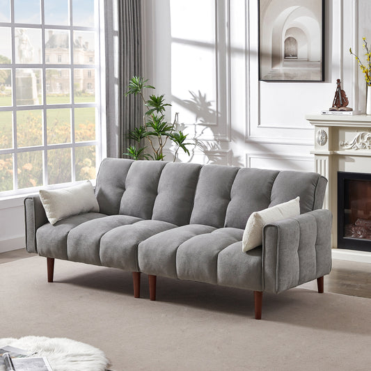 Modern Upholstered Futon Sofa Bed with Adjustable Backrest, Wooden Legs & Pillows, Ideal for Apartment & Studio Spaces
