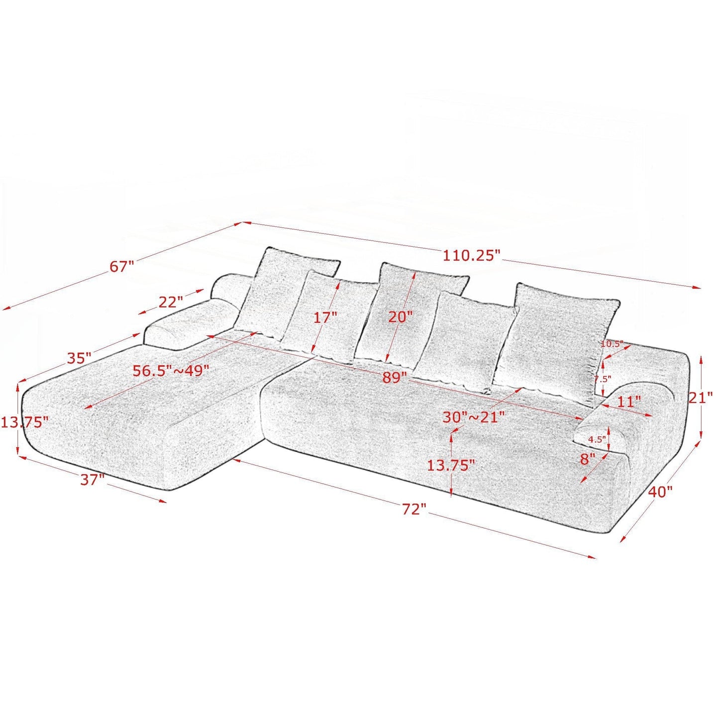 Modern Upholstered L-Shape Sectional Sofa Couch