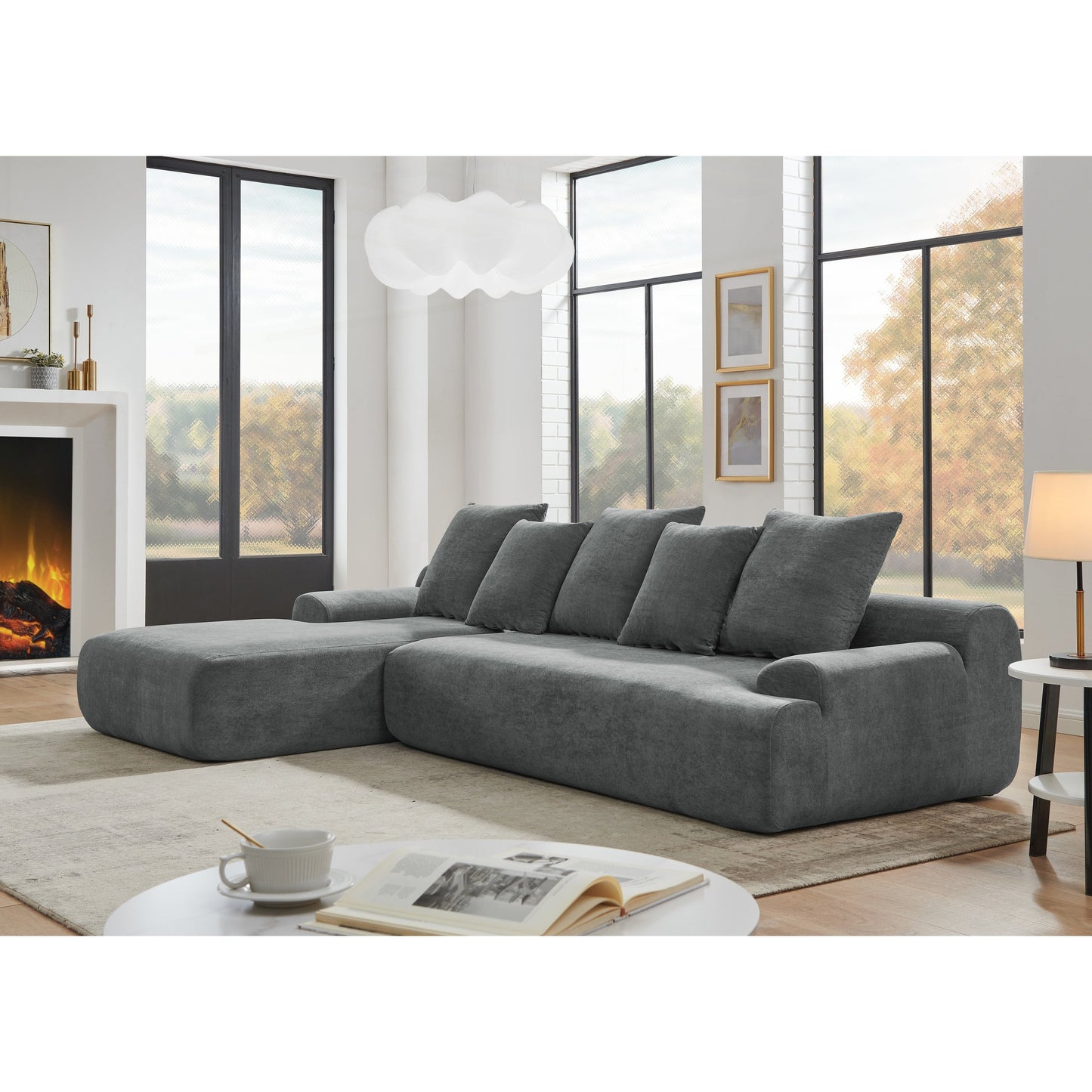 Modern Upholstered L-Shape Sectional Sofa Couch