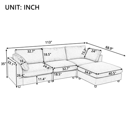 Modern Upholstered L-Shaped Convertible Sectional Sofa with Adjustable Footrest and Reversible Chaise for Living Room