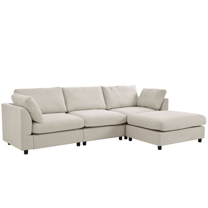 Modern Upholstered L-Shaped Convertible Sectional Sofa with Adjustable Footrest and Reversible Chaise for Living Room