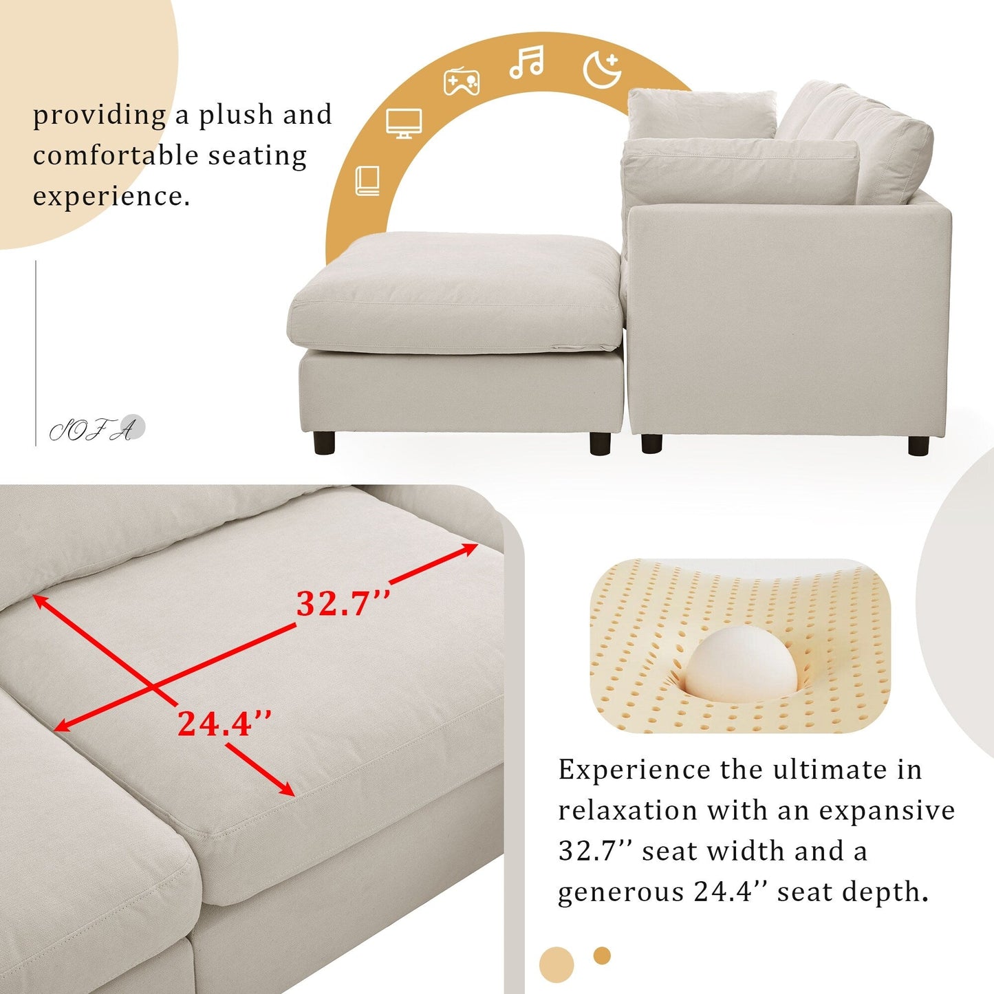 Modern Upholstered L-Shaped Convertible Sectional Sofa with Adjustable Footrest and Reversible Chaise for Living Room