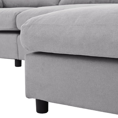 Modern Upholstered L-Shaped Convertible Sectional Sofa with Adjustable Footrest and Reversible Chaise for Living Room