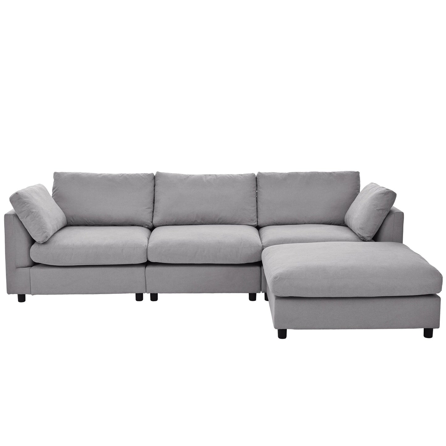Modern Upholstered L-Shaped Convertible Sectional Sofa with Adjustable Footrest and Reversible Chaise for Living Room