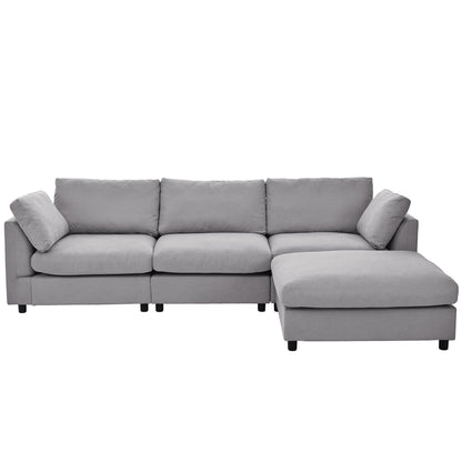 Modern Upholstered L-Shaped Convertible Sectional Sofa with Adjustable Footrest and Reversible Chaise for Living Room